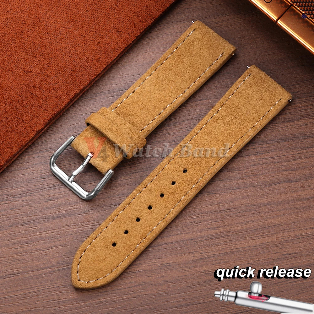Vintage Suede Watch Strap 18 19mm 20mm 22mm for Seiko for Huawei Stitching Quick Release Bracelet for Samsung Watch 8/7/6/5/4/3