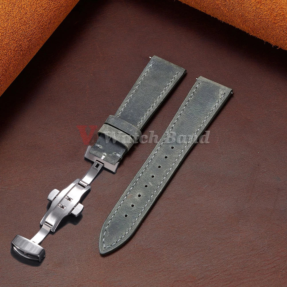 Vintage Leather Watch Band Butterfly Buckle Stitching Cowhide Strap for Omega 18/19/20/21/22/24mm for Wrist Bracelet for Seiko