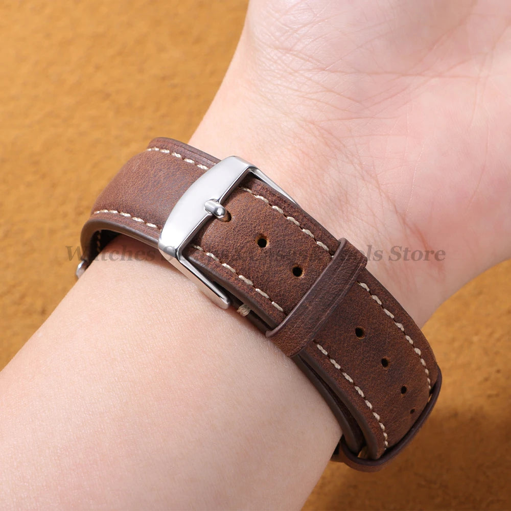 Cowhide Leather Watch Strap 14/16/18/24/22/20mm for Samsung Galaxy Watch7/6/5 Band for Xiaomi Redmi Watch Quick Release Bracelet