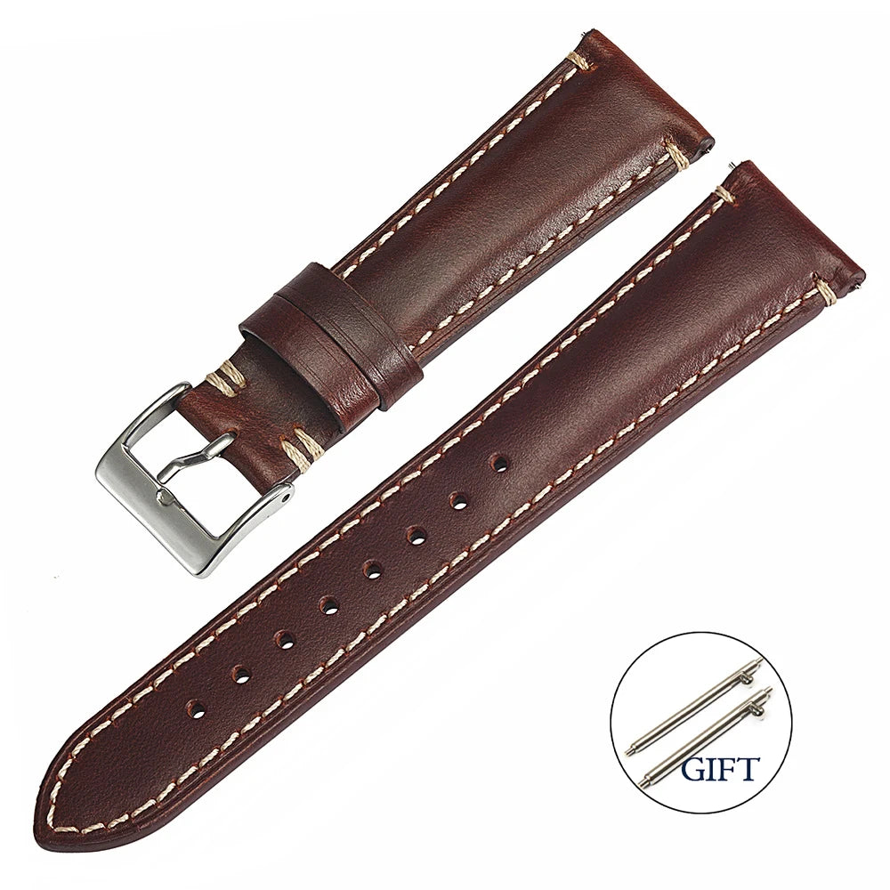 Retro Cowhide Watch Strap for Seiko for Casio 20mm 22mm 24mm Watch Accessories Men Women Red Wrist Belt Bracelet