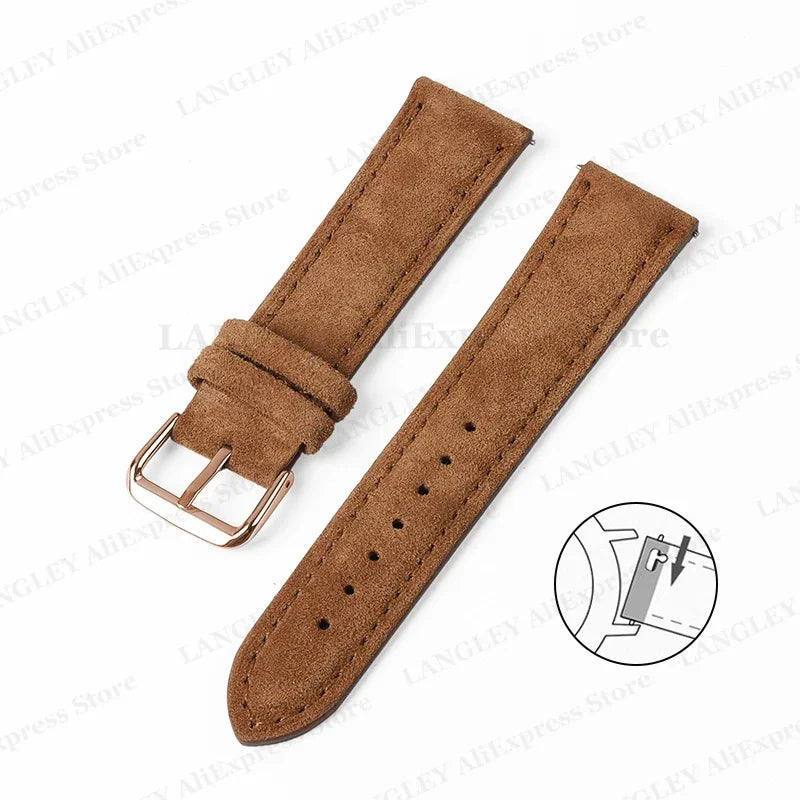 18mm 20mm 22mm Vintage Suede Leather Watchband for Samsung Galaxy Watch 5 4 3 45mm 40mm Cowhide Stitching Quick Release Bracelet