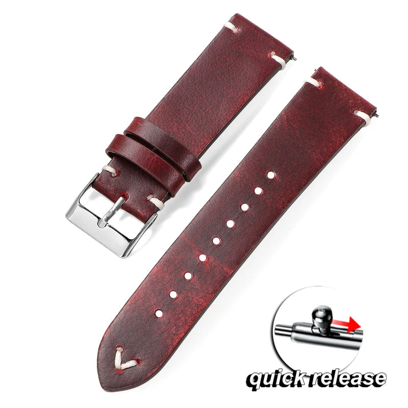 18mm 20mm 22mm Bracelet Quick Release Oil Wax Stitching Cowhide Strap for Omega for Seiko Vintage Leather Watch Band