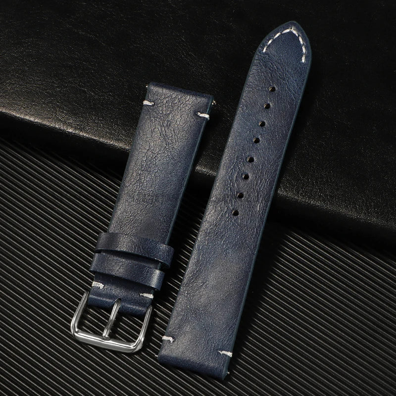 Leather Watch Band 18mm 20mm 22mm 24mm Soft Vintage Bracelets Men Women Quick Release for Omega for Huawei Watch GT4 46mm Strap