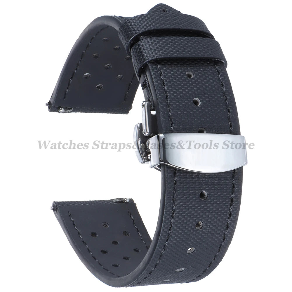 Premium Sailcloth Watch Strap for Seiko for Omega 18mm 20mm 22mm Qucik Release Fabric WatchBand Butterfly Buckle for HuaweiWatch