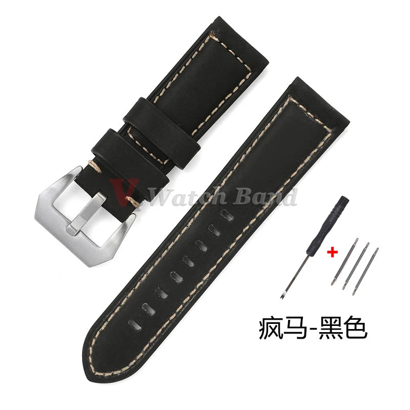 Geniune Retro Calf Leather Watchbands for Panerai 24mm 26mm 20mm 22mm Cowhide Crazy Horse Straps for Samsung for Huawei Watch