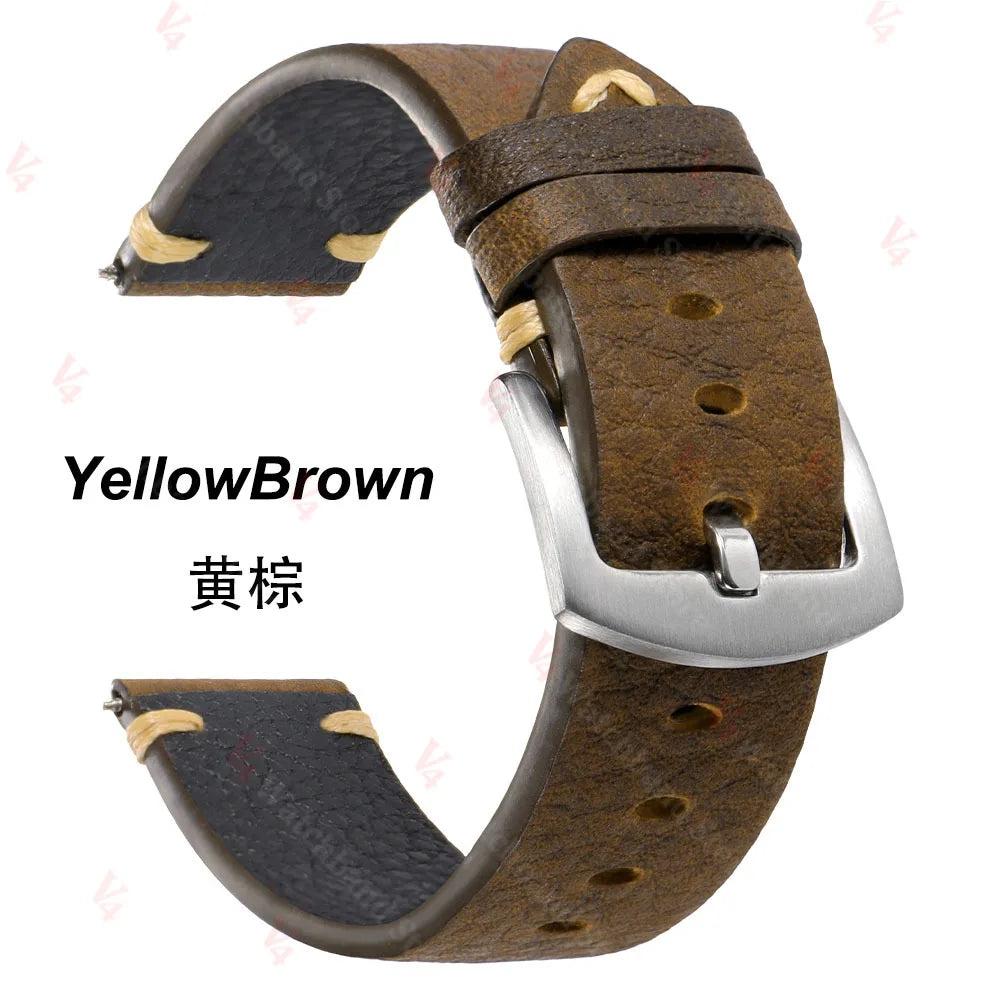 20mm 22mm Genuine Cowhide Straps for Watch Vintage Italian Distressed Leather Smart Watch Band Women Men Watch Accessories