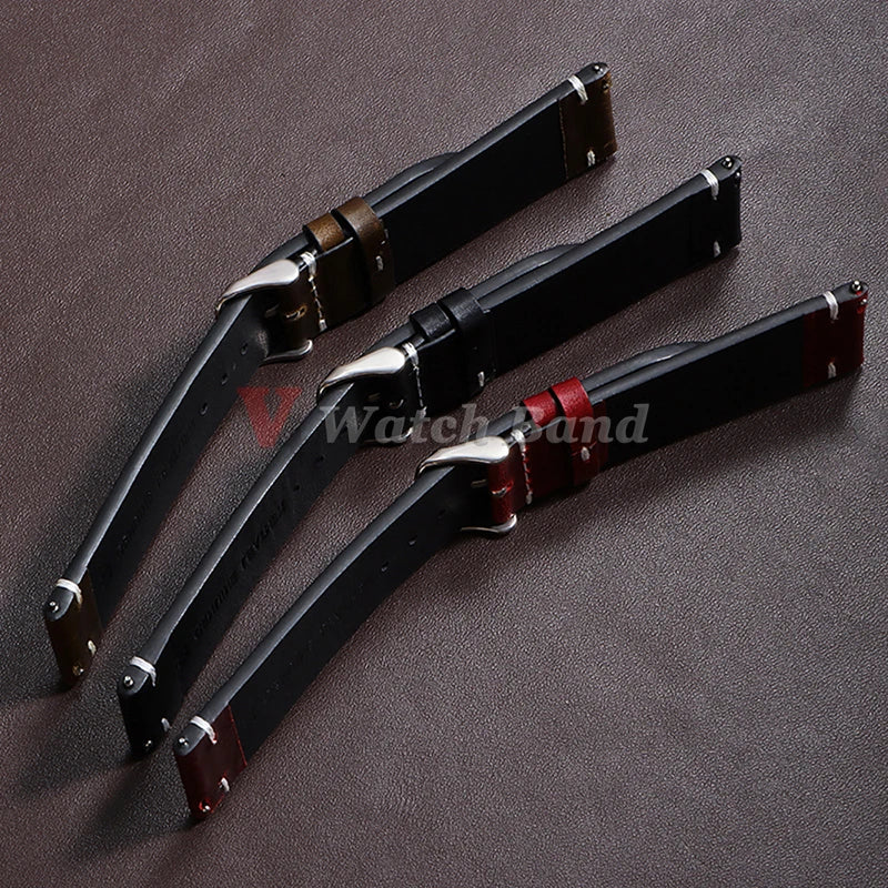 18mm 19mm 20mm 21mm 22mm 24mm Wristband Retro Oil Wax Genuine Leather Watchband Quick Release Calfskin Strap for Seiko for Rolex