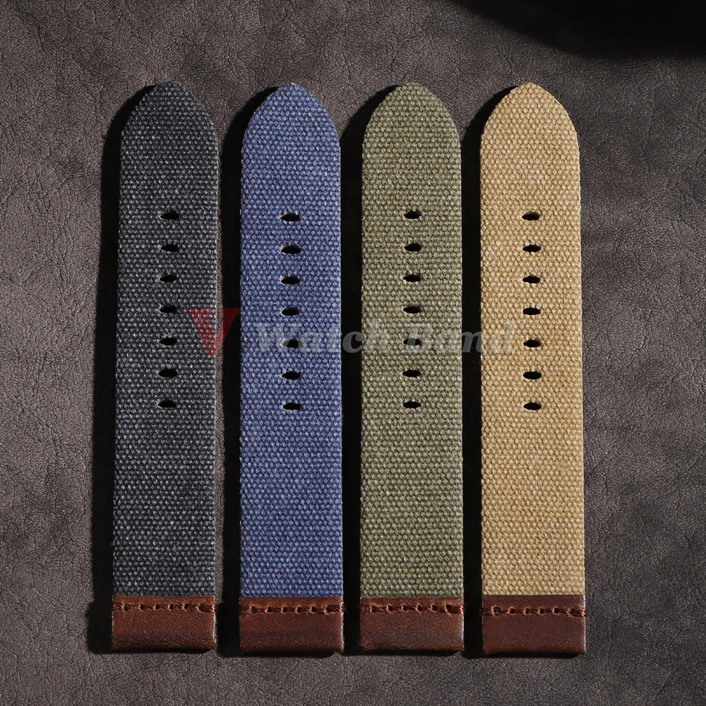 For Panerai for Omega Handmade Canvas Leather Watch Strap 20mm 22mm 24mm Army Green Men Women Watch Bracelet Military Watchband