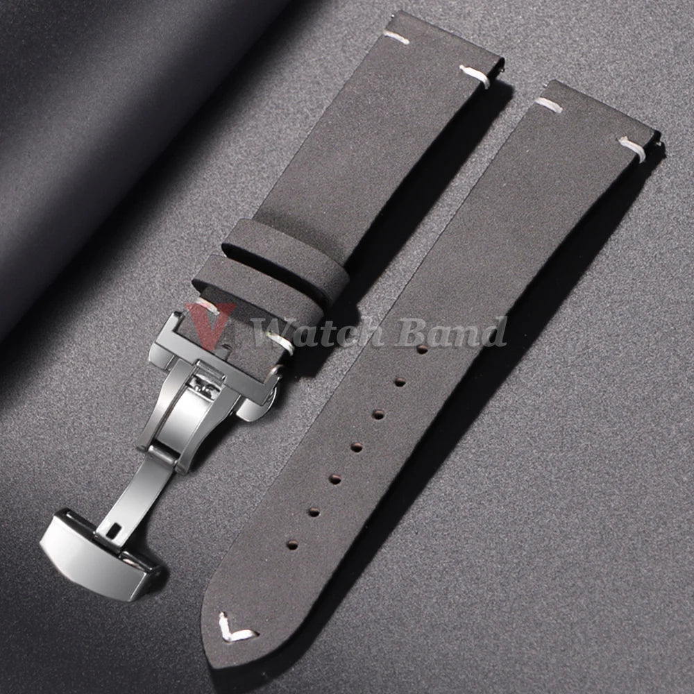 20mm 22mm Vintage Leather Watch Band Quick Release Butterfly Buckle Stitching Cowhide Strap for Omega Wrist Bracelet for Seiko
