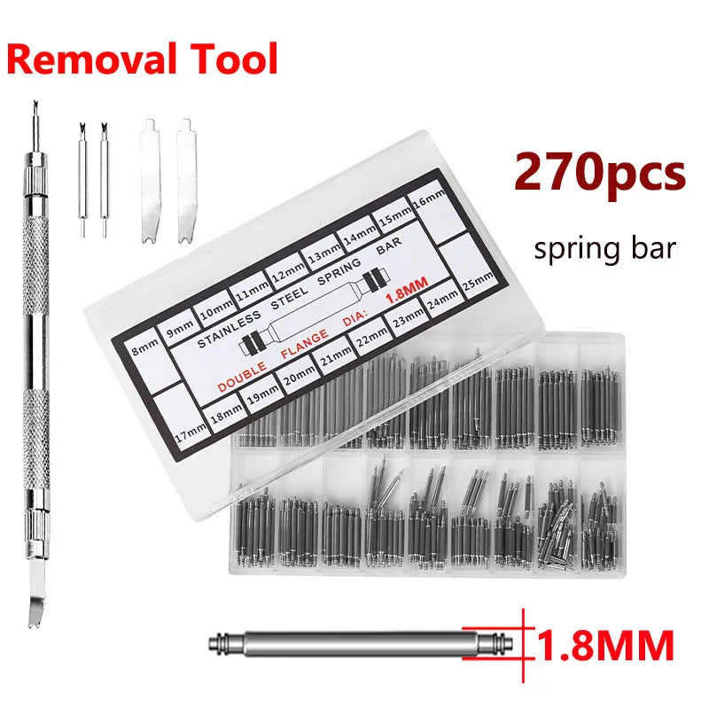 270 360pcs/set Strainless Steel Spring Bars Pins Dia 1.5/1.8mm Length 8mm-25mm/6mm-23mm Watchband Strap Belt Watch Repair Tools