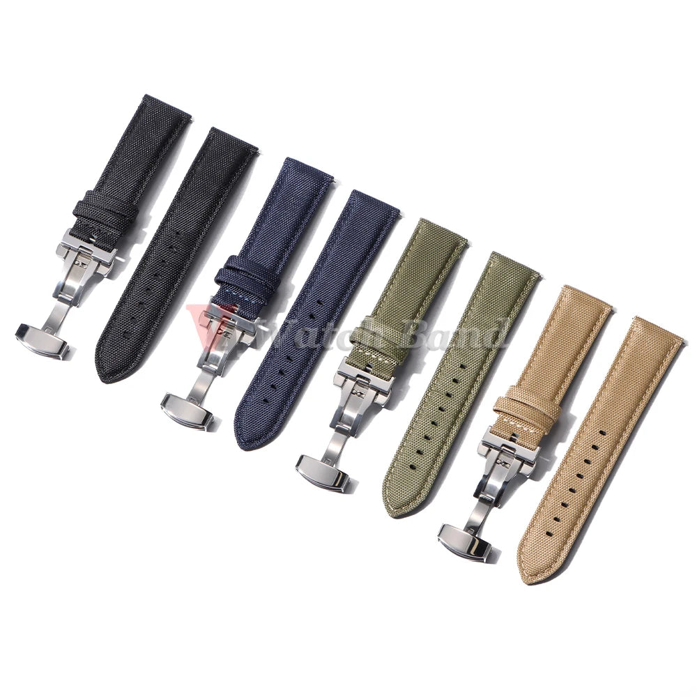 Sailcloth Watch Strap 20mm 22mm Nylon Bracelet for Omega for Seiko Business Men Women Butterfly Buckle Quick Release Watchband
