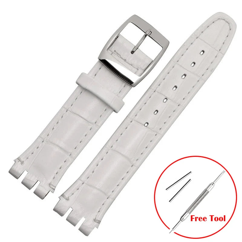 for SWATCH Watch Strap 17mm 19mm Genuine Cowhide Leather Bracelet Men Women Waterproof Sport Replacement Watchband