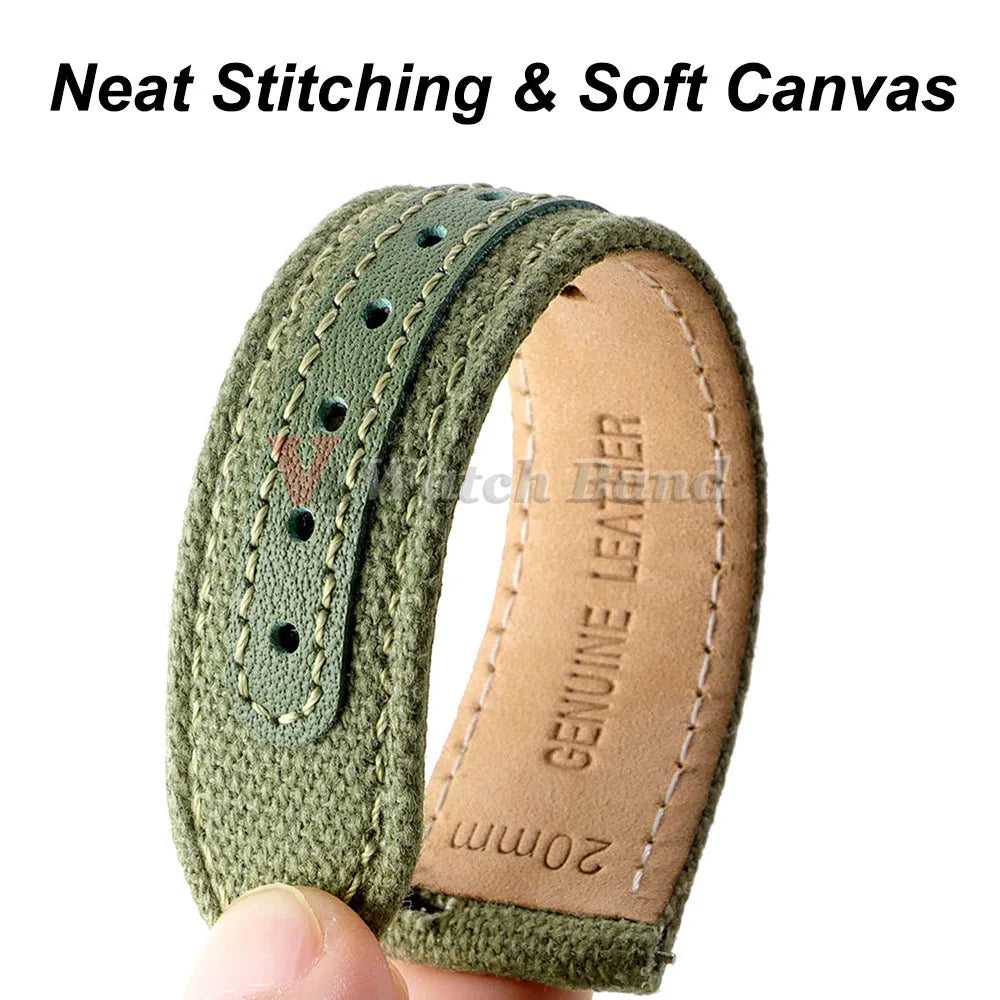 20mm 22mm Genuine Leather Nylon Watch Band Quick Release Strap Vintage Weave Bracelet for Men Women Replacement Wristband