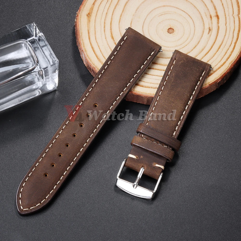 14/16/18/20/22/24mm Quick Release Watch Band MenWomen Watchband Genuine Leather Watch Strap Replacement Belt Vintage Brown Strap