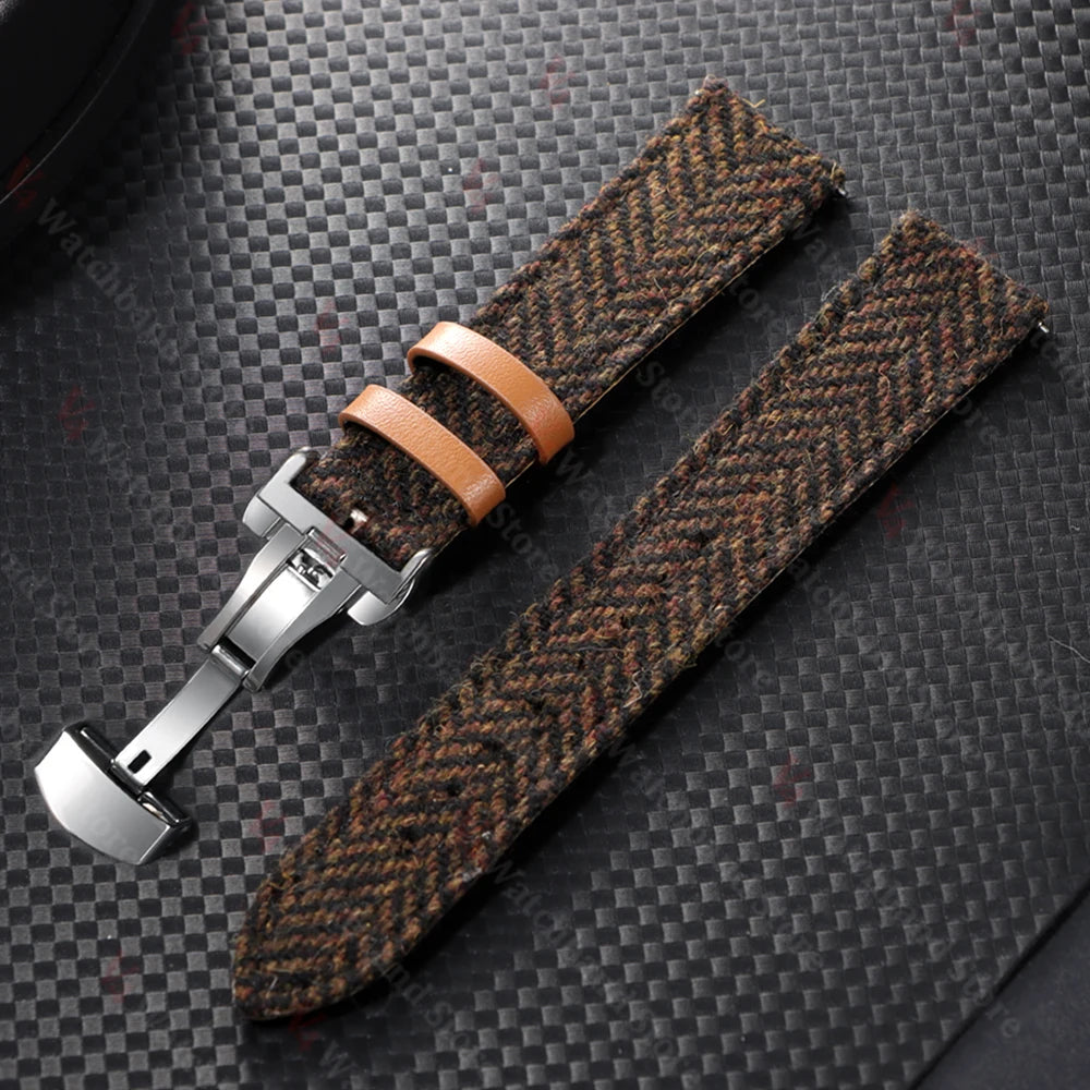 18mm 20mm 22mm Watch Strap Two-Sided Nylon Cowhide Watchband Quick Release Band Sport Wristband Butterfly BuckleBelt Accessories