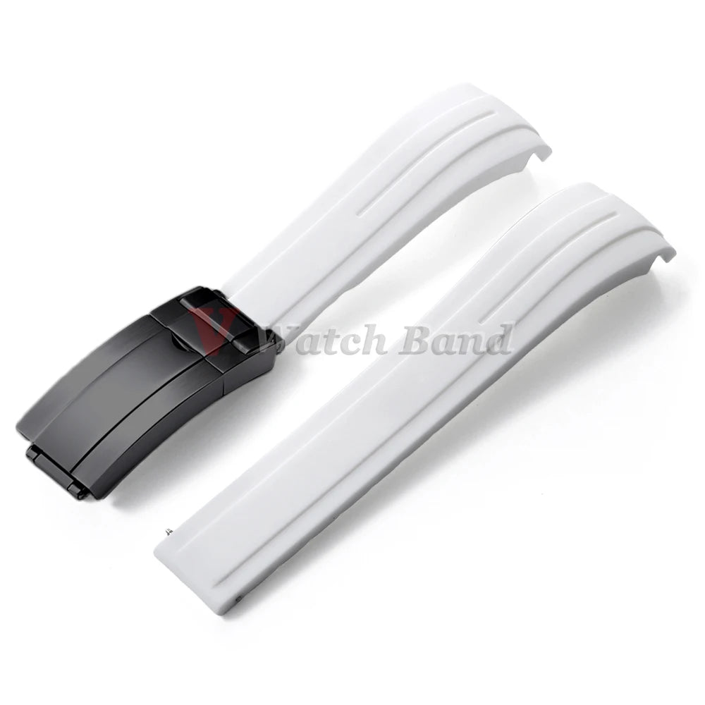 Curved End Rubber Watch Strap 20mm 21mm 22mm for Rolex for Water Ghost Waterproof Silicone Wrist Band Folding Buckle Bracelet