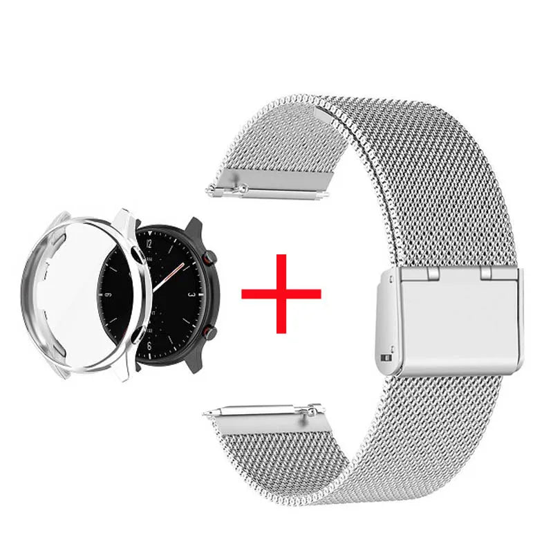 2 in 1 Case & Band For Amazfit GTR3 GTR 3 Pro Stainless Steel Strap Clear Protective Cover Bumper Set Smart Watch Accessories