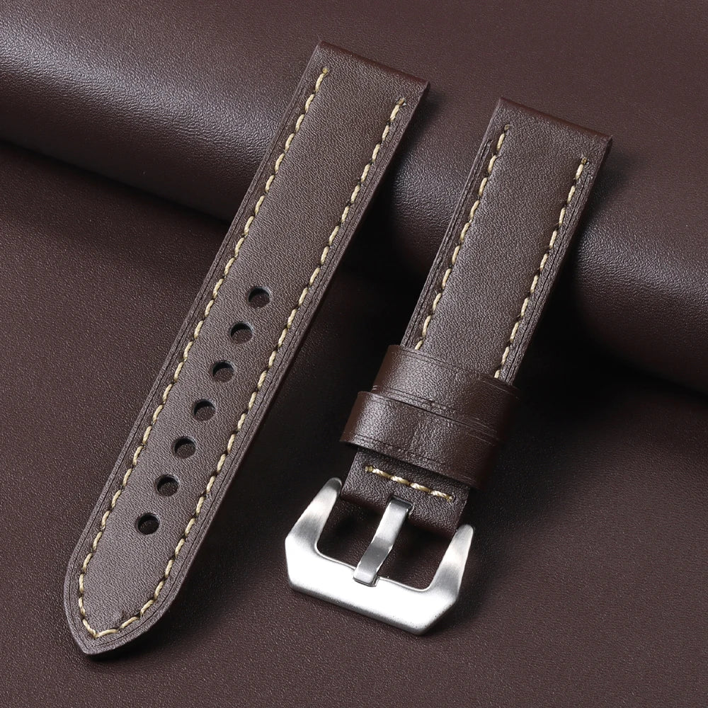 18mm 20mm 22mm 24mm Genuine Leather Watchband for Panerai Sport Wristband Vintage Matte Polished Watch Strap Blue Brown Bracelet