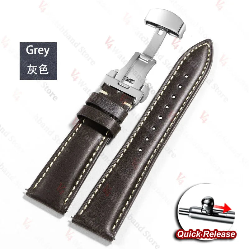 18mm 19mm 20mm 21mm 22mm Universal Vintage Watch Strap Butterfly Buckle Brown Head Layer Cowhide Watchband Bracelet Accessories