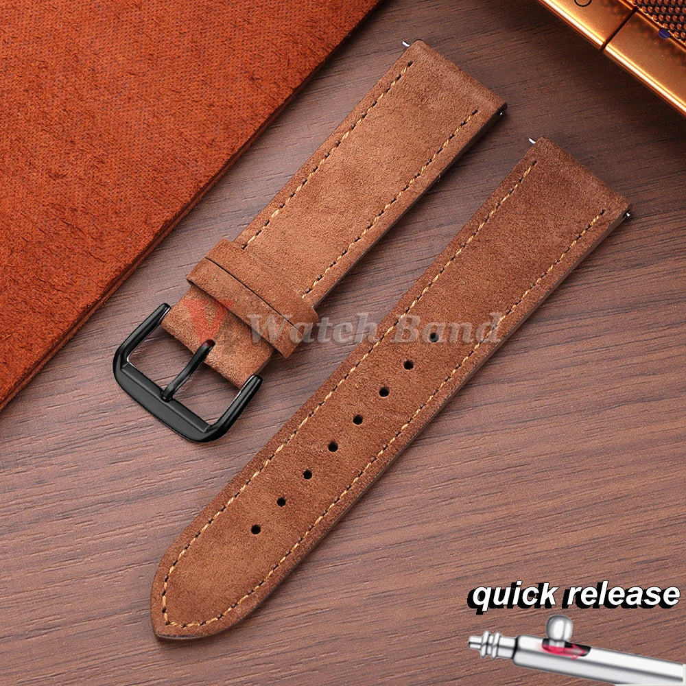 Vintage Suede Watch Strap 18 19mm 20mm 22mm for Seiko for Huawei Stitching Quick Release Bracelet for Samsung Watch 8/7/6/5/4/3