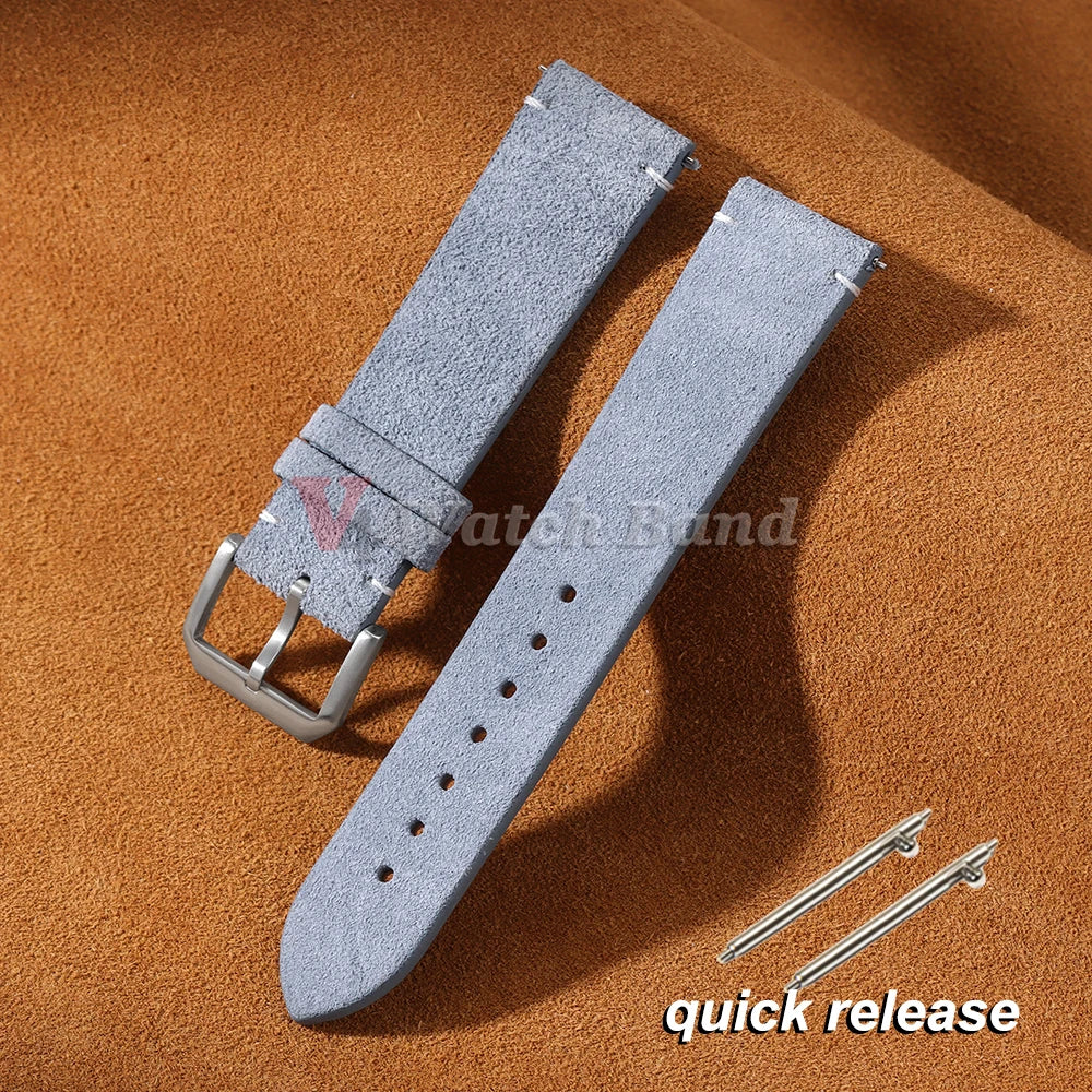 Suede Genuine Leather Watchband for Seiko for Samsung Vintage Straps Handmade Stitching Bracelet 20mm 22mm for Huawei Gt2 GT3/4