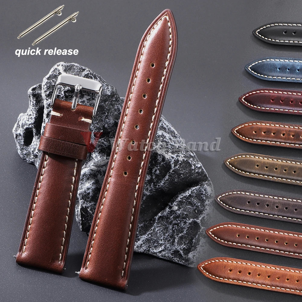 18mm 19mm 20mm 21mm 22mm Watchbands Handmade Retro Oil Wax Genuine Strap Quick Release Women Watch Band Accessories