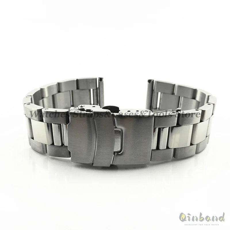 20mm 22mm 24mm 26mm 28mm Solid Stainless Steel Strap Double Safety Buckle Watchband Diving Metal Belt Bracelet Watch Accessories