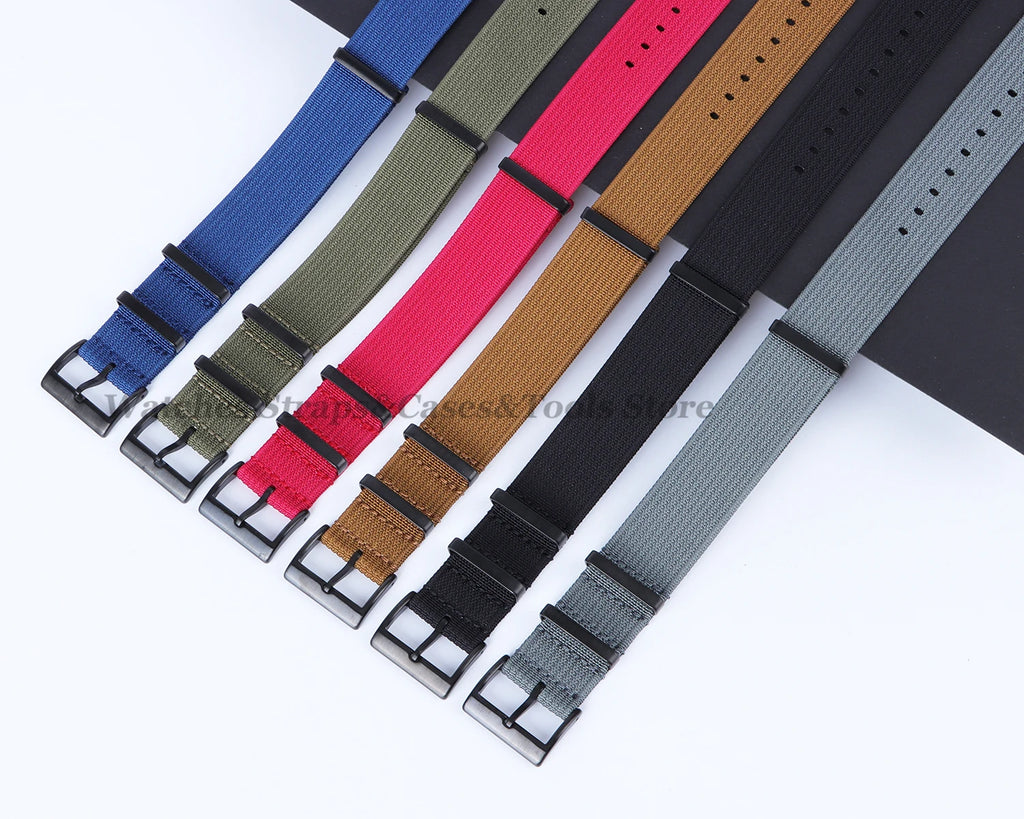New Ribbed Nylon Strap 20mm 22mm for Seiko Military Fabric Braid Ballistic Watchband for Samsung Galxy Watch3/4/5/6 Black Buckle