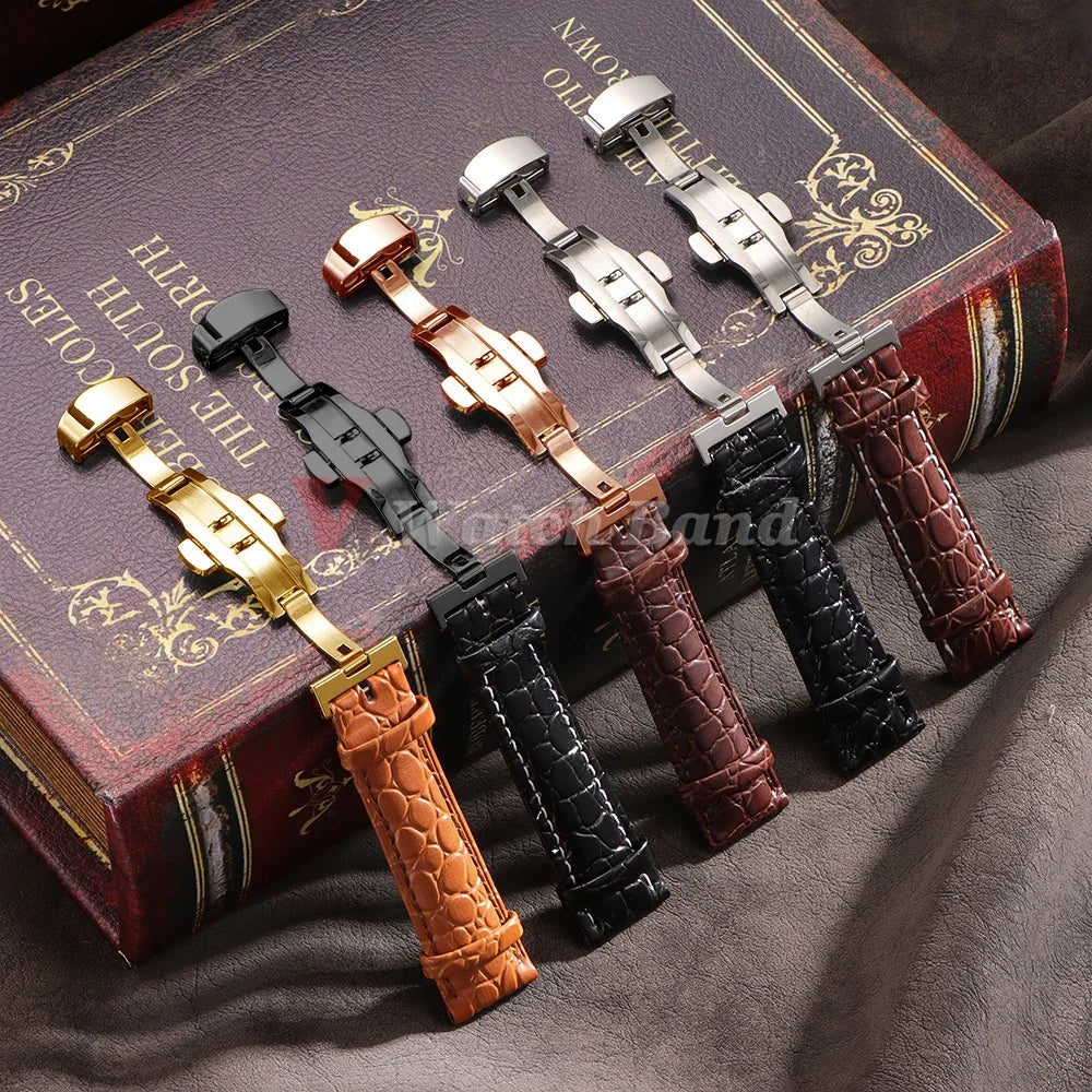 16/17/18/19/20/21/22/24mm Leather Straps Crocodile Pattern Cowhide Business Watch Band Universal Men Women Bracelet Wrist Belt