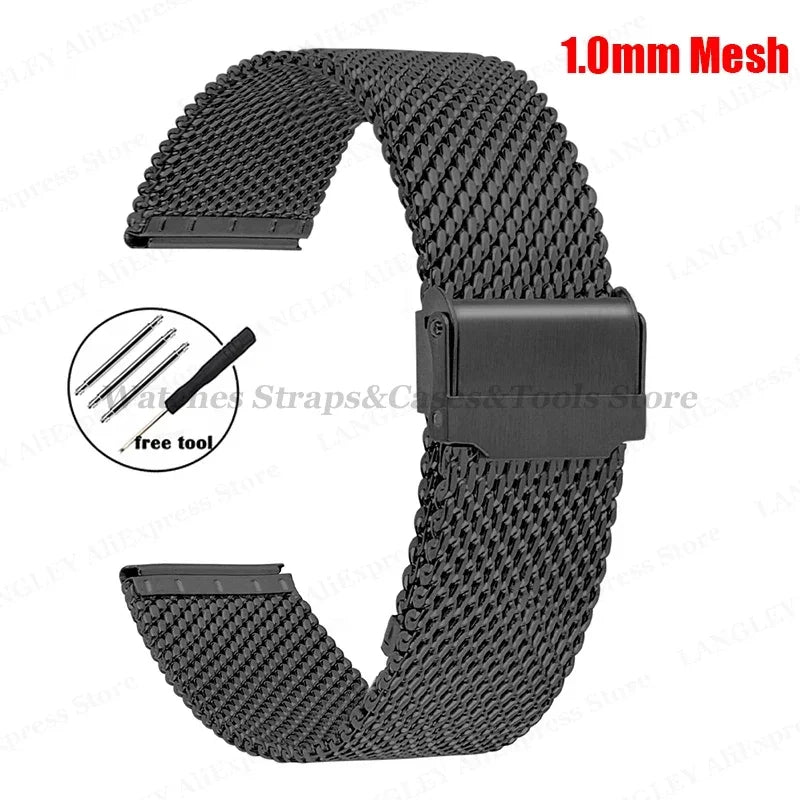0.6mm 1.0mm Milanese Mesh Watchband 18mm 20mm 22mm 24mm Stainless Steel Bracelet 3mm Thick Strap Heavy Wristband with free tool