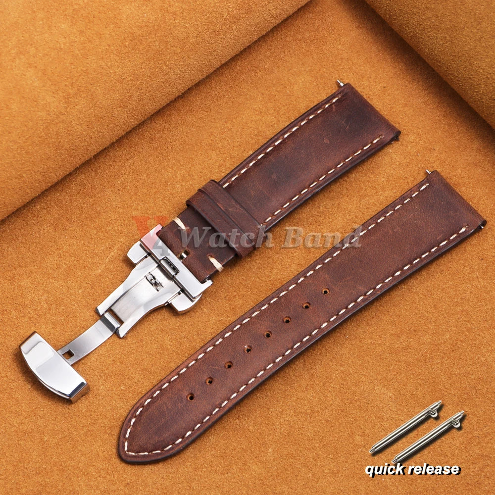 14/16/18/20/22/24mm Business Watch Band for Seiko Genuine Calfskin Leather Watchband for Omega Butterfly Buckle Stitching Strap