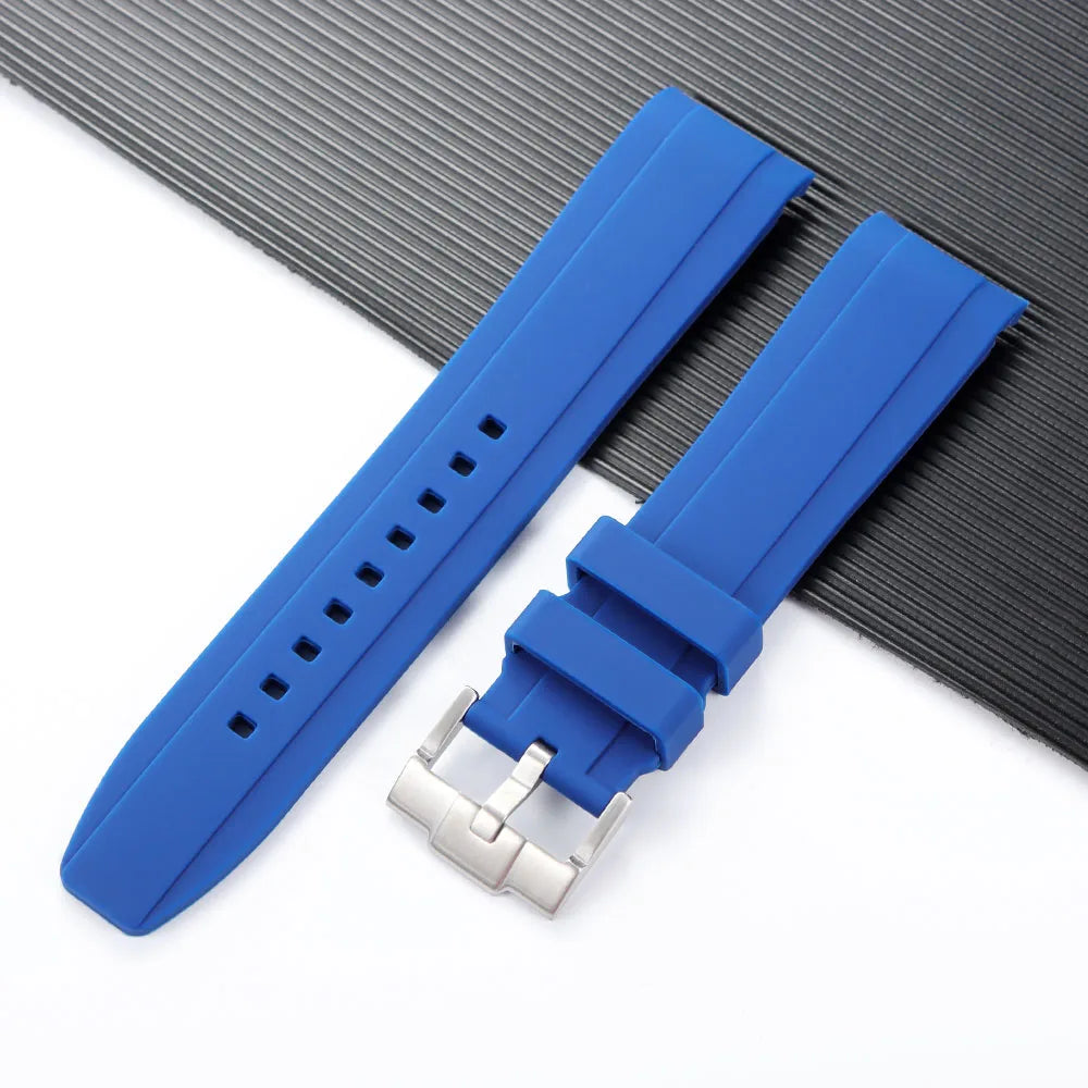 20mm 22mm Curved End Silicone Strap for Rolex for Omega for MoonSwatch Stainless Steel Gold Buckle Rubber Replacement Watch Band
