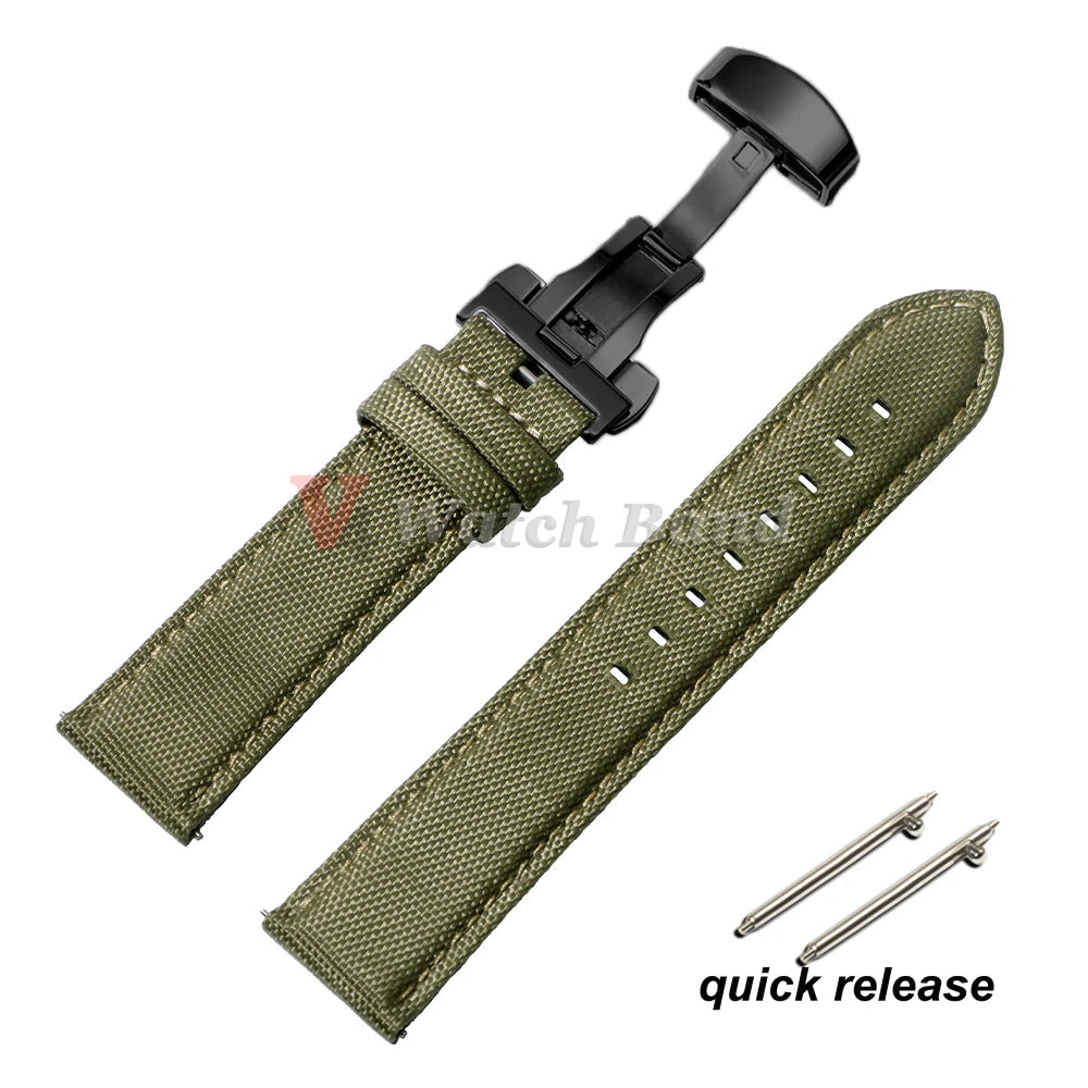 Sailcloth Watch Strap 20mm 22mm Nylon Bracelet for Omega for Seiko Business Men Women Butterfly Buckle Quick Release Watchband