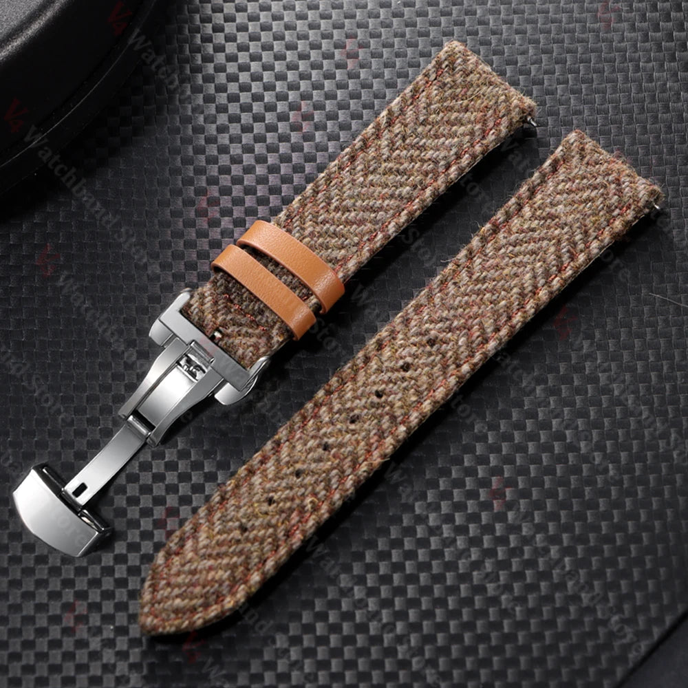 18mm 20mm 22mm Watch Strap Two-Sided Nylon Cowhide Watchband Quick Release Band Sport Wristband Butterfly BuckleBelt Accessories