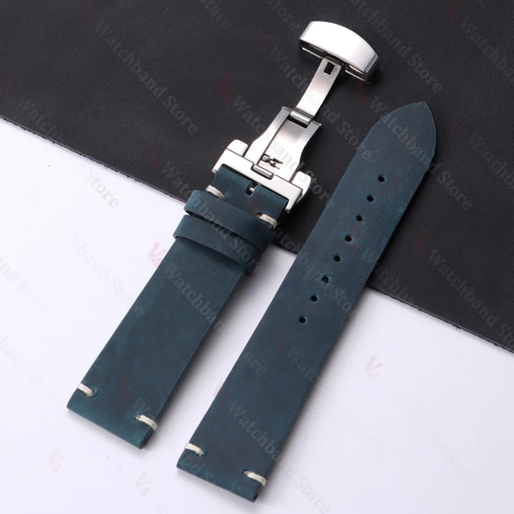 Cowhide Watch Strap 18mm 20mm 21mm 22mm 24mm for Samsung Galaxy Watch 7/6/5/4 Vintage Blue Brown Bracelets for Omega  for Seiko