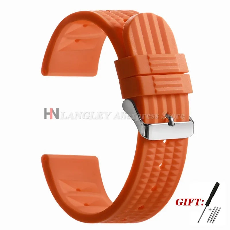 Soft Rubber Waffle Watch Band 20mm 22mm for Seiko for Rolex Water Ghost Sport Silicone Wristband Men's Replacement Strap Premium