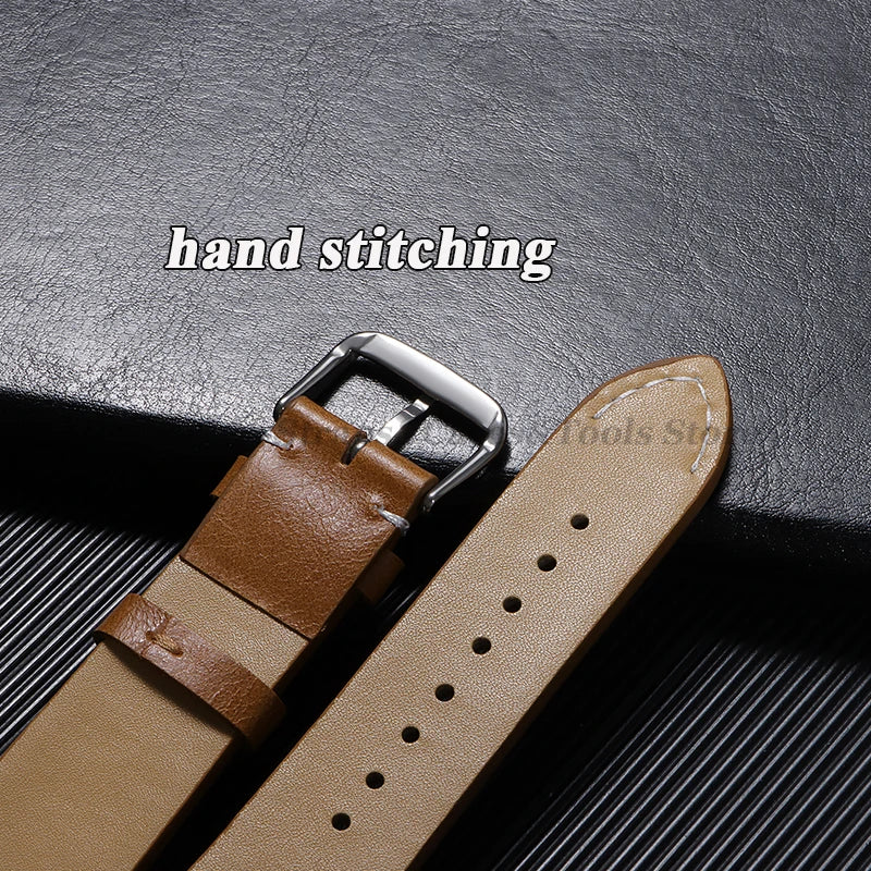Leather Watch Band 18mm 20mm 22mm 24mm Soft Vintage Bracelets Men Women Quick Release for Omega for Huawei Watch GT4 46mm Strap