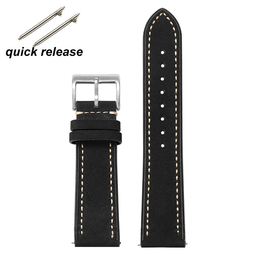 Genuine Cowhide Leather Strap for Samsung Galaxy Watch 6 5 4 Soft Breathable Retro Wristband for Seiko 20mm 22mm Wrist Bracelet