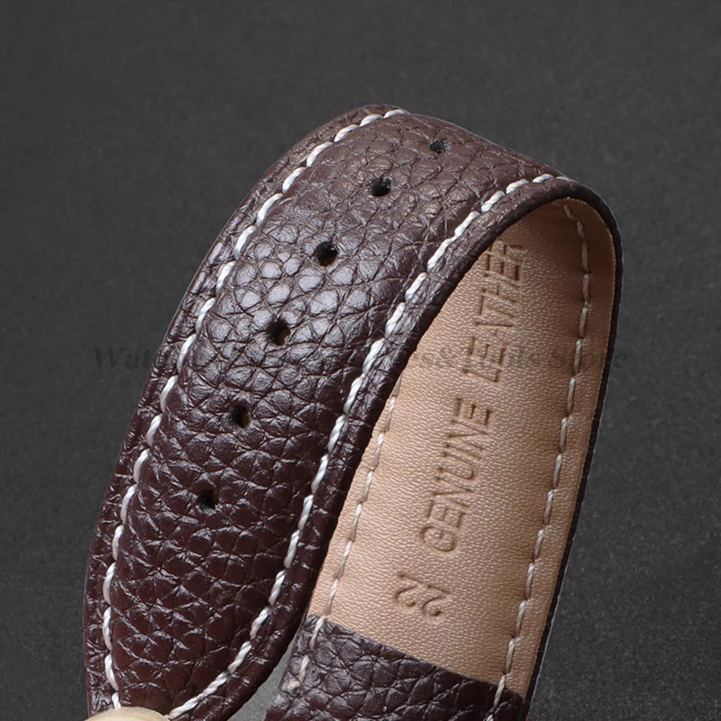 Litchi Pattern Genuine Leather Watch Band 18mm 20mm 22mm for Samsung Galaxy Watch 7/6/5/4 40 44mm Men Women Replacement Straps