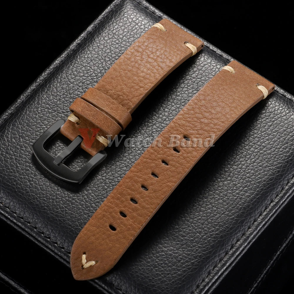 18/20/22mm Universal Genuine Cowhide Watch Band Metal Buckle Vintage Straps for Men Women Breathable Bracelet Belt Accessories