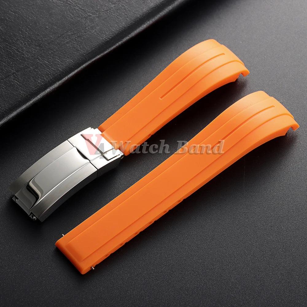 Arc Rubber Watchband 20 21mm 22mm for Rolex Daytona Yacht-Master Ultra Flexible Comfortable Silicone Folding Buckle Curved Strap