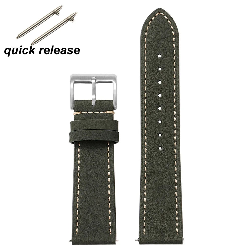 Genuine Cowhide Leather Strap for Samsung Galaxy Watch 6 5 4 Soft Breathable Retro Wristband for Seiko 20mm 22mm Wrist Bracelet