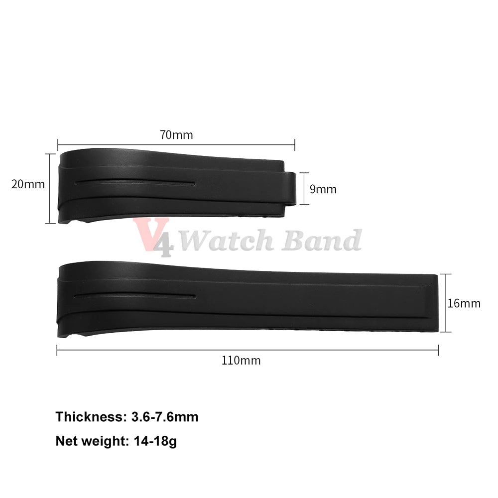 Arc Rubber Watchband 20 21mm 22mm for Rolex Daytona Yacht-Master Ultra Flexible Comfortable Silicone Curved Strap for Rolex 20mm