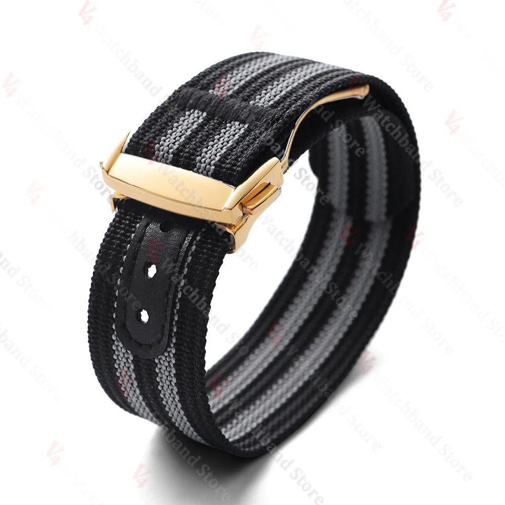 Black Gold Buckle Watch Band 20mm Men's Army Sports Breathable Braided Nylon Strap for Seiko Fabric Bracelet Wristbelt for Omega
