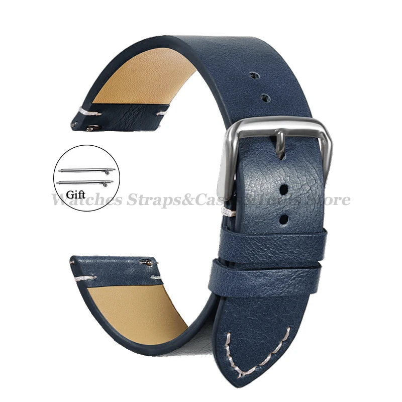 Leather Watch Band 18mm 20mm 22mm 24mm Soft Vintage Bracelets Men Women Quick Release for Omega for Huawei Watch GT4 46mm Strap