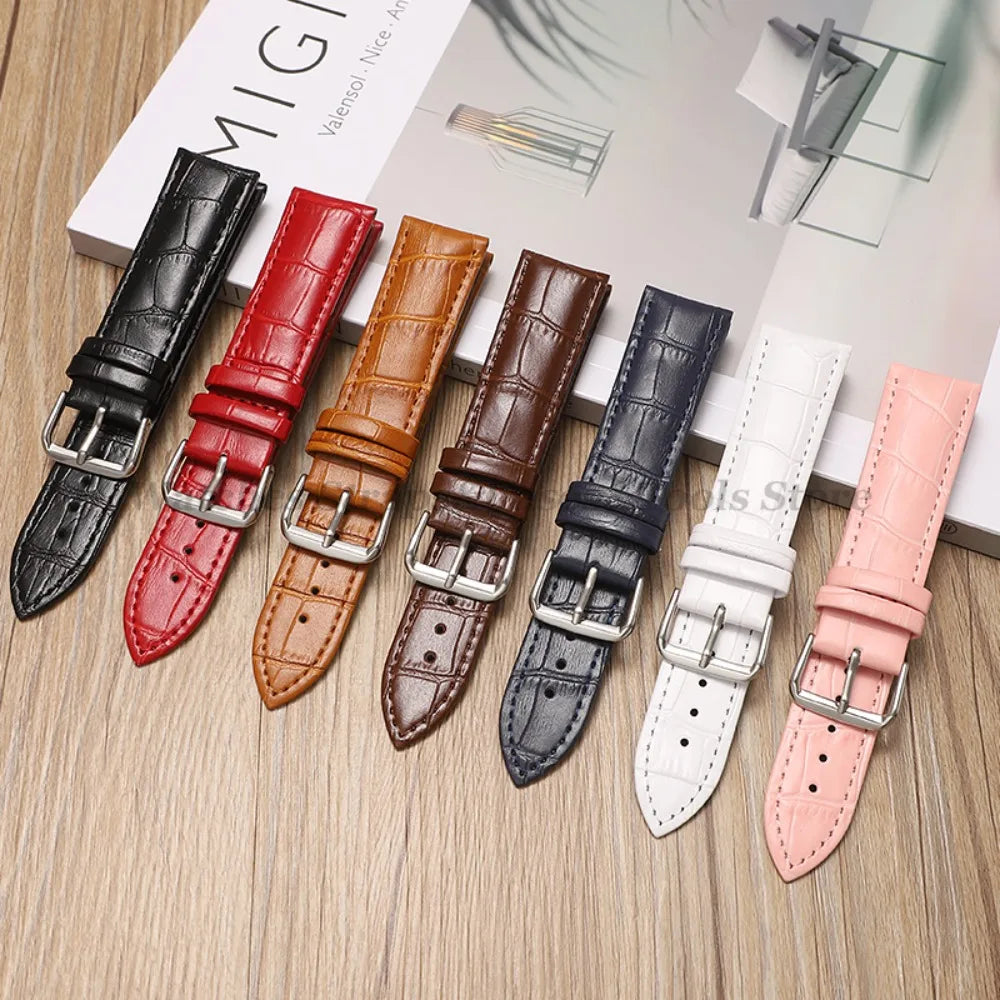 Calfskin Leather Strap Slub Pattern 12/13/14/15/16/17/18/19/20/21/22/23/24mm Universal Watchband for Samsung SmartWatch Bracelet
