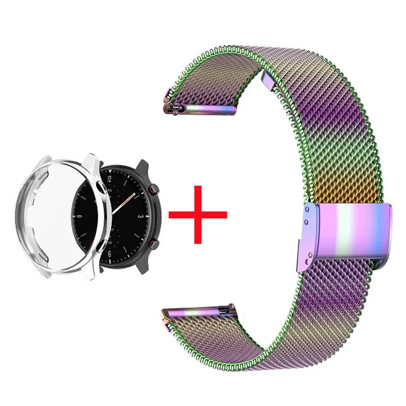 2 in 1 Case & Band For Amazfit GTR3 GTR 3 Pro Stainless Steel Strap Clear Protective Cover Bumper Set Smart Watch Accessories