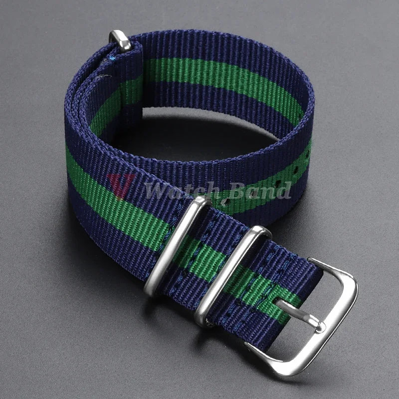 18 20 22mm Strap Nylon Watch Band Military Striped Watchband Replacement Women Men Army Casual Sport Wrist Bracelet