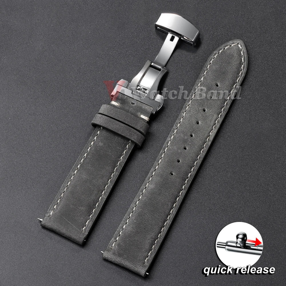 Genuine Calfskin Watchband for Omega Business Watch Band for Seiko 20/22/24mm Butterfly Buckle Stitching Brown Strap 14/16/18mm