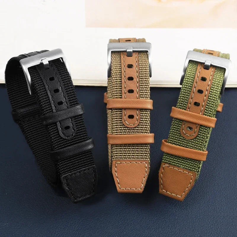 Canvas Durable Nylon Patch Leather Straps for Rolex Watchband for Omega Watch Bracelet for Seiko Replacement Wristband 20mm 22mm